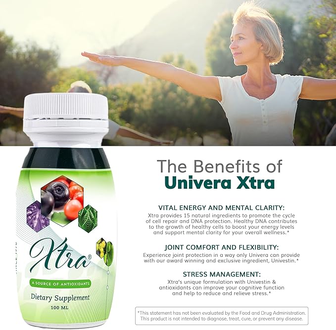 Univera Xtra Minis, Multimineral fruites Complex, 15 Natural Ingredients, Stress Management, Focus & Clarity, Joint Comfort, Antioxidant Protection - 3.38 Fl Oz (Pack of 20)