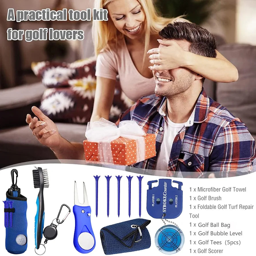 11 Pcs Golf Accessories Kit, Include Golf Tees Golf Towel Golf Ball Bag with Hook Cleaner Brush Golf Ball Marker Golf Divot Tool Golf Score Counter
