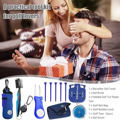 11 Pcs Golf Accessories Kit, Include Golf Tees Golf Towel Golf Ball Bag with Hook Cleaner Brush Golf Ball Marker Golf Divot Tool Golf Score Counter