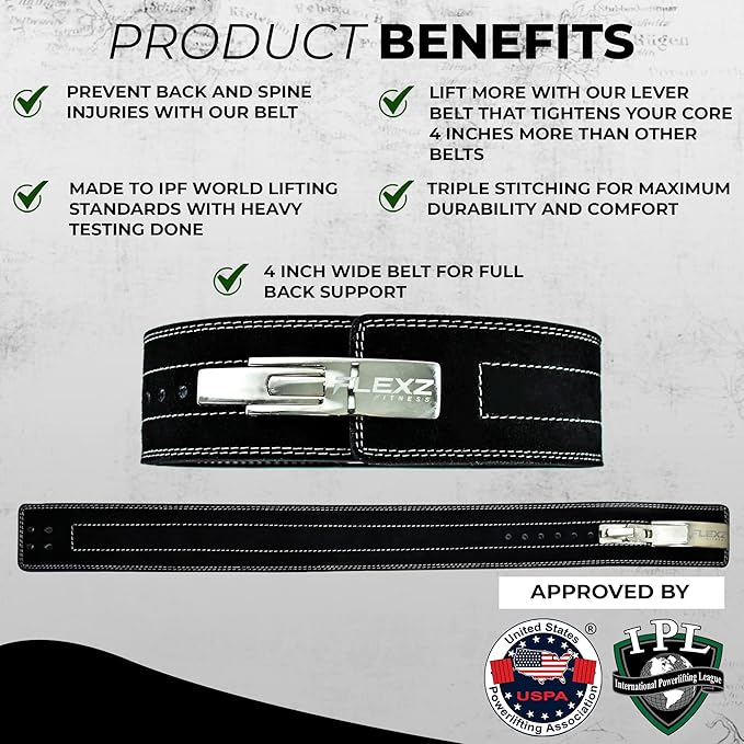 Flexz Fitness Lever Weight Lifting Belt Leather - 10MM 13MM 13MM Powerlifting