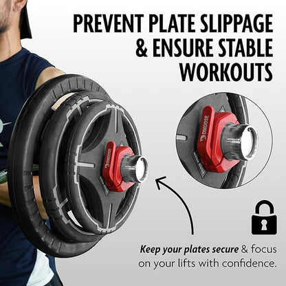 DMoose Fitness Barbell Clips 2" (Pair) - Quick Release Olympic Barbell Clamps & Collars with Anti Slip TPR Lining for Secure Weightlifting & Powerlifting - Weight Clips for Bars at Home or Gym