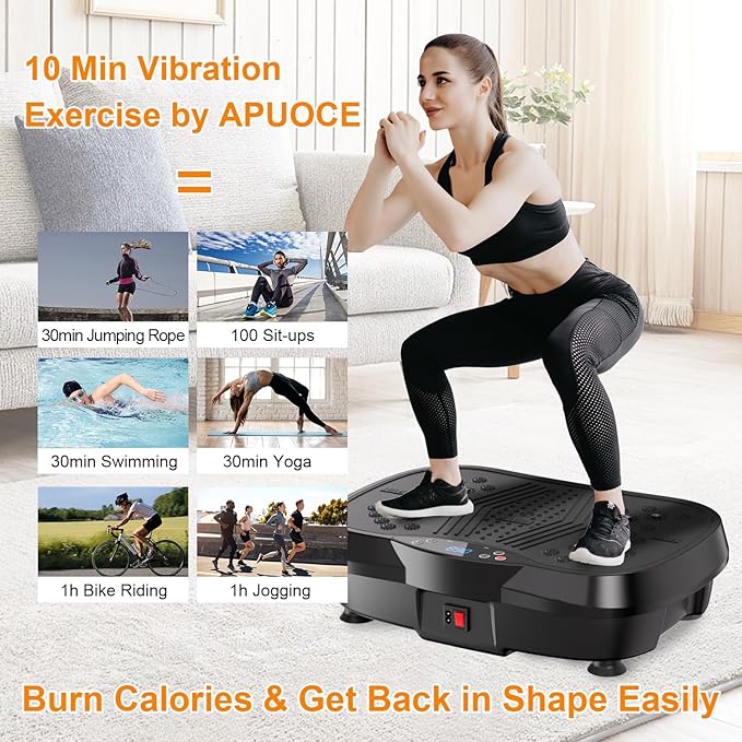 Vibration Plate Exercise Machine - Whole Body Workout Vibration Platform Machine for Lymphatic Drainage, Home Fitness & Weight Loss w/Pilates Bar + Resistance Bands + Remote