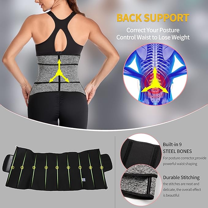KIWI RATA Neoprene Sauna Waist Trainer Corset Sweat Belt for Women Compression Cincher Band Workout Fitness Back Support