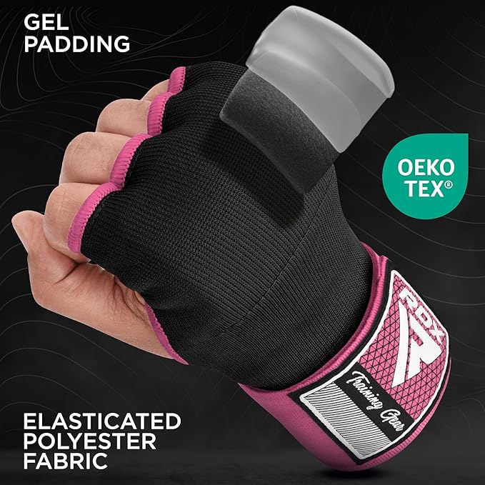 RDX Gel Boxing Hand Wraps Inner Gloves Men Women, Quick 100cm Long Wrist Straps, Elasticated Padded Fist Under Mitts Protection, Muay Thai MMA Kickboxing Martial Arts Punching Training Bandages