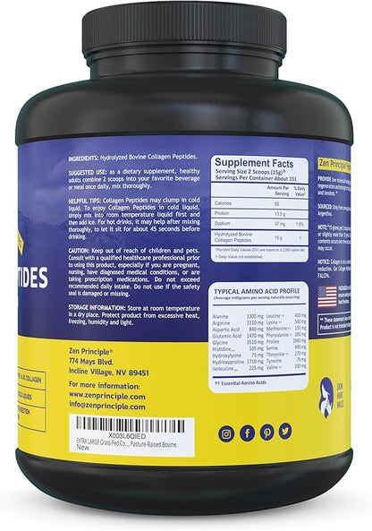Zen Principle Grass-Fed Collagen Peptides 5 lb. Custom Anti-Aging Hydrolyzed Protein Powder for Healthy Hair, Skin, Joints & Nails. Paleo and Keto Friendly, GMO and Gluten Free, Pasture-Raised Bovine.
