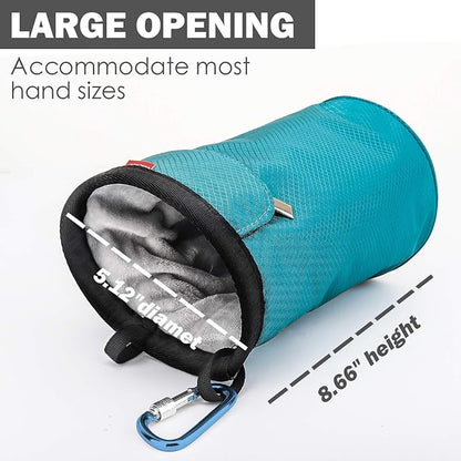 Rhino Valley Climbing Chalk Bag, No Leak Drawstring Chalk Bag with Adjustable Belt, Carabiner Clip and Zippered Pockets Chalk Bag for Climbing, Cross Fit, Weight Lifting & More