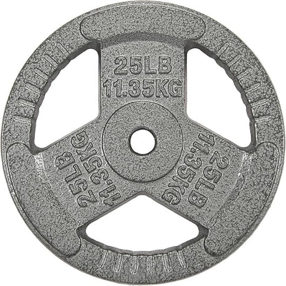 HulkFit 1 inch or 2 inch Cast Iron Weight Plate Set with Multi-Grip Handles and Enamel Coated for Barbells & Strength Training - Grey