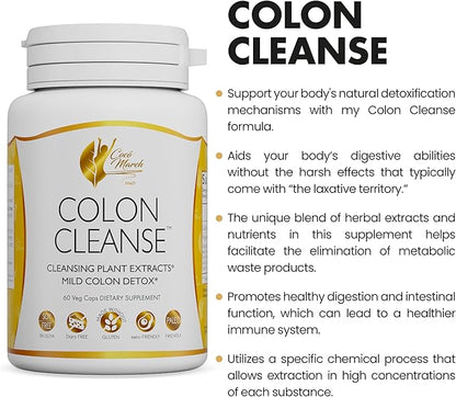 Coco March Colon Cleanse - Dietary Supplement, Cleansing Plant Extracts, Mild Colon Cleanse - Gluten Free, Dairy Free, Soy Free, Keto Friendly, Paleo Friendly, 60 Veg Caps - 15 Servings