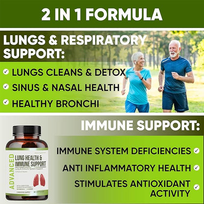Lung Health & Immune Support Supplement - Lung Cleanse and Detox With Immunity Vitamins For Better Lungs, Immune Defense, Clear Lungs & Deep Breathing Including Quercetin & Cordyceps.Two Months Supply