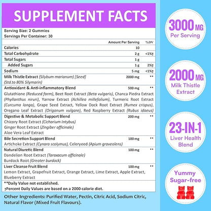 Liver Cleanse Detox & Repair Gummies 3000mg | Milk Thistle 2000mg with Turmeric Dandelion Root & Artichoke for L*iver Detox, Cleanse & Renew, Antioxidant, Gut, Skin Health - Fruit Flavor, 180 Gummies