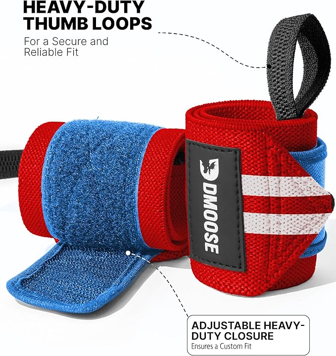 DMoose Fitness Wrist Wraps for Weightlifting - IPL Approved Premium Lifting Straps with Thumb Loops for Powerlifting, Bodybuilding & Weight Lifting, Compression Gym Wrist Support for Working Out
