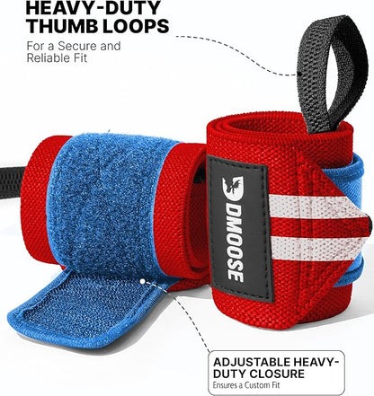 DMoose Fitness Wrist Wraps for Weightlifting - IPL Approved Premium Lifting Straps with Thumb Loops for Powerlifting, Bodybuilding & Weight Lifting, Compression Gym Wrist Support for Working Out
