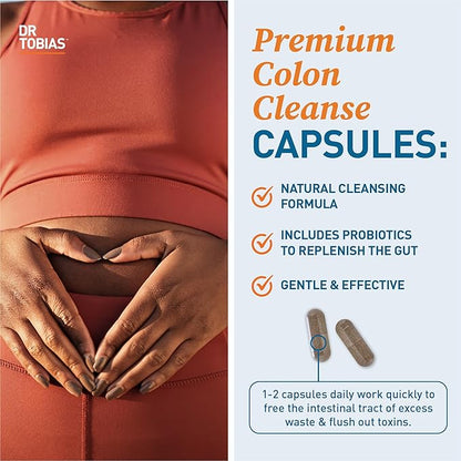 Dr. Tobias Colon 14 Day Cleanse, Advanced Gut Cleanse Detox for Women & Men with Cascara Sagrada, Psyllium Husk, Senna Leaf & Probiotics, Non-GMO Colon Cleanse, 24 Capsules, 1-2 Daily
