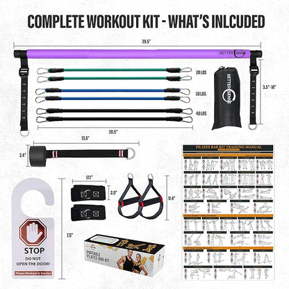 Upgraded Pilates Bar Kit – 39” Adjustable Exercise Equipment for Men, Women with 6X 20, 30, 40 lbs Resistance Bands with Adjustment Buckle – Pilates Equipment for Home Workouts for All Fitness Levels