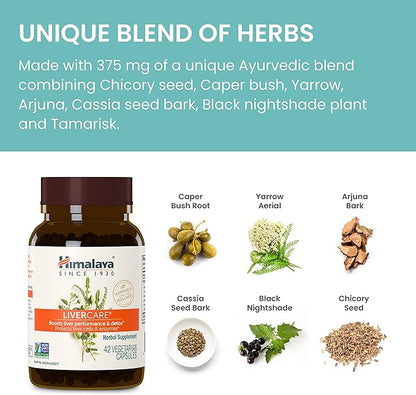 Himalaya LiverCare Herbal Supplement, Liver Cleanse, Liver Support, Eliminates Waste, Cleansing, Vegan, Non-GMO, Herbal Blend, 375 mg, 180 Capsules, 90 Day Supply