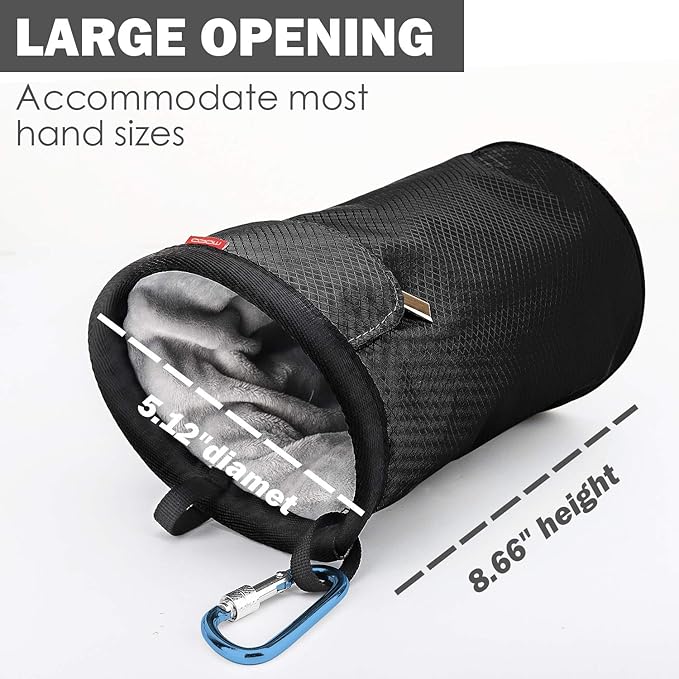 MoKo Rock Climbing Chalk Bag, Bouldering Chalk Pot Bucket with Adjustable Belt & Carabiner Drawstring Climbing Gear