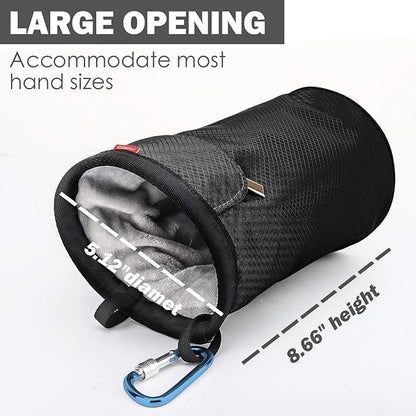 MoKo Rock Climbing Chalk Bag, Bouldering Chalk Pot Bucket with Adjustable Belt & Carabiner Drawstring Climbing Gear