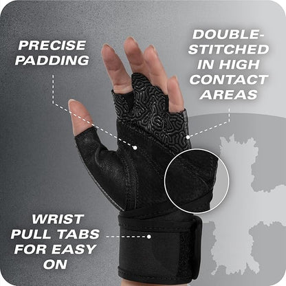 Harbinger Pro Wristwrap Gloves 3.0 - Enhanced Grip, Superior Wrist Support, Breathable 4-Way Stretch Lycra, Durable Leather Palm, Half-Finger Design for Weightlifting, Fitness Training, Women's