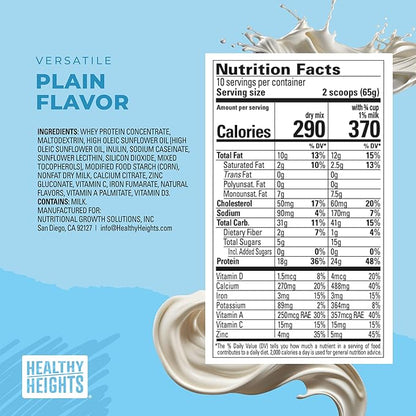 Healthy Heights Grow Daily Kids Protein Drink Mix (Plain) - High Protein Shake for Boys 10+