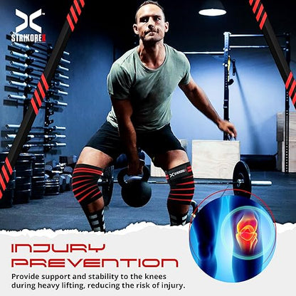 Knee Wraps For Weightlifting (pair) for Men & Women Best for Cross Trainings and Leg Press,Gym Wraps for Workout,Powerlifting & Fitness Squats Flexible Knee Strap (RED/BLACK)