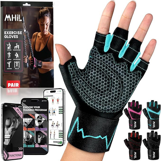 MhIL Workout Gloves for Women – Comfortable Gym Gloves for Women with Hand Protection and Enhanced Grip – Weight Lifting Glove for Womens with Wrist Wraps Support for Safety, Hygiene and Style