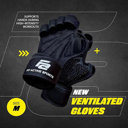 Fit Active Sports New Ventilated Weight Lifting Workout Gloves with Built-in Wrist Wraps for Men and Women - Great for Gym Fitness, Cross Training, Hand Support & Weightlifting.