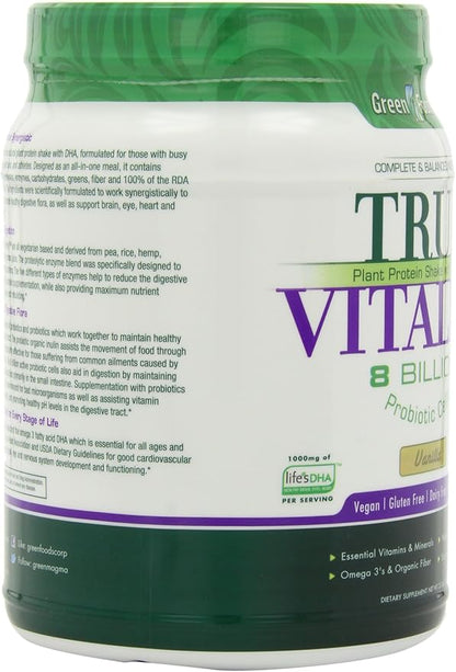 Green Foods True Vitality Plant Protein Shake, Vanilla, 25.2 Ounce (Pack of 2)