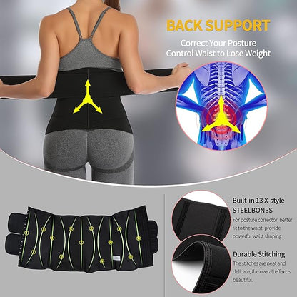 KIWI RATA Neoprene Sauna Waist Trainer Corset Sweat Belt for Women Compression Cincher Band Workout Fitness Back Support
