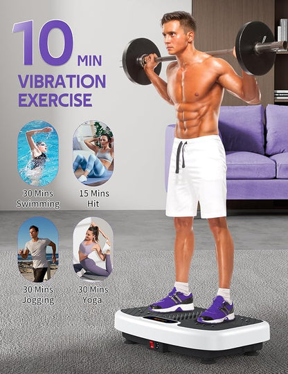 Vibration Plate Exercise Machine, Arvnka Power Waver Vibration Plate for Lymphatic Drainage,Vibrating Plate Machine with Resistance Bands & Remote for Weight Loss for Women Men,Home Exercise Equipment