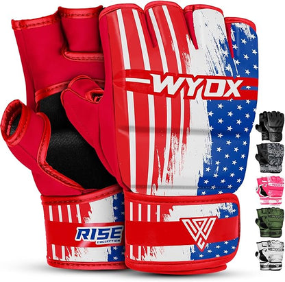 WYOX MMA Gloves for Men & Women – Grappling & Sparring Boxing Gloves with Open Palm Design, Padded Fingerless Training Gloves for Kickboxing, Muay Thai, Youth & Heavy Bag Workouts