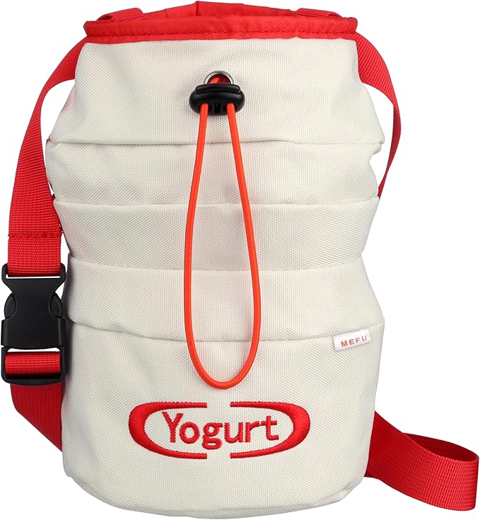 Yogurt Chalk Bag for Rock Climbing, Bouldering, and Weightlifting - Asian-Inspired Design - Premium Chalk Bucket with Quick-Clip Belt, Zipper Pocket, Brush Holder - Great Gift for Climbers