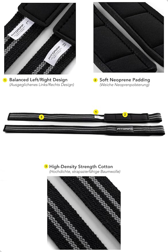 Fitgriff® Lifting Wrist Straps for Weightlifting, Gym, Deadlift, Workout (Made of Premium Cotton & Padded) - Men & Women