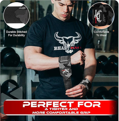 BEAST RAGE Wrist Wraps for Weightlifting - Adjustable Lifting Straps With Thumb Loop for Enhanced Gym Support, Powerlifting, Bodybuilding and Workout