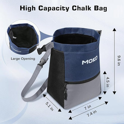 MoKo Chalk Bag for Rock Climbing, Large Capacity Climbing Chalk Bag with Magnetic Snap and Zipper Pocket, Portable Chalk Bucket for Rock Climbing, Weight Lifting, Bouldering, Gymnastics, Fitness