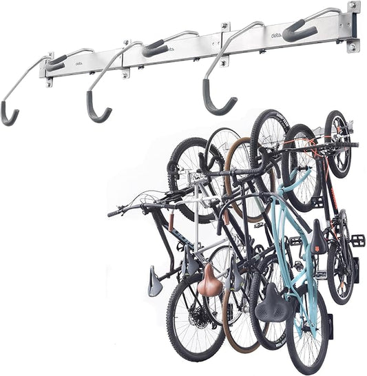 Garage Bike Rack Wall Mount Rail Rack by Delta Cycle - Bike Hangers for Garage - Bike Storage Rack for MTB, Road & Ebike - Holds up to 300 lbs - Fully Adjustable Staggered Hook Design