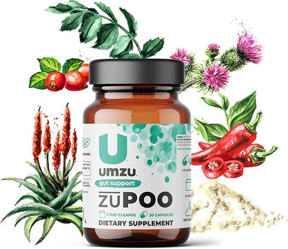 UMZU zuPOO Colon Health & Constipation Relief Supplement | Advanced Digestion Support with Apple Cider Vinegar, Ginger & Milk Thistle for Gas & Bloating (15 Day Supply | 30 Capsules)