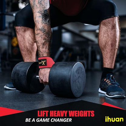 ihuan Wrist Straps for Weight Lifting - Lifting Straps for Weightlifting | Gym Wrist Wraps with Extra Hand Grips Support for Strength Training | Bodybuilding | Deadlifting