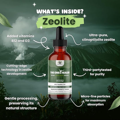 The One Healer Zeolite Detox Drops – Advanced Liquid Cleanse for Kids & Adults, Gentle Heavy Metal Detox, Gut Health & Immune Support, Natural Vitamin B12 & D3 Supplement, 60 Servings