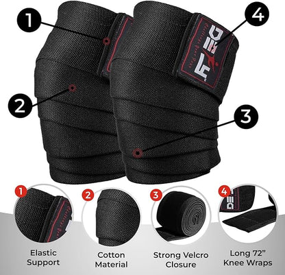 DEFY Sports' Knee Wraps for Weightlifting - Provides Knee Support for Powerlifting, Squats & Fitness Workouts