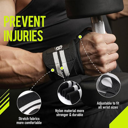 Slim Panda Weightlifting Wrist Wraps- Upgraded Wrist Support with Heavy Duty Thumb Loop for Powerlifting, Bodybuilding, and Weight Lifting Men & Women