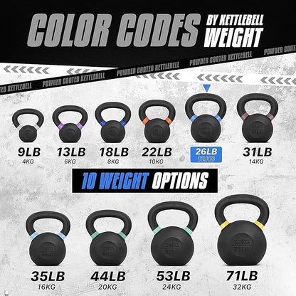 Yes4All Powder Coated Cast Iron Kettlebell Strength Training Kettlebells Weight Set for Full Body Workout, Home Gym