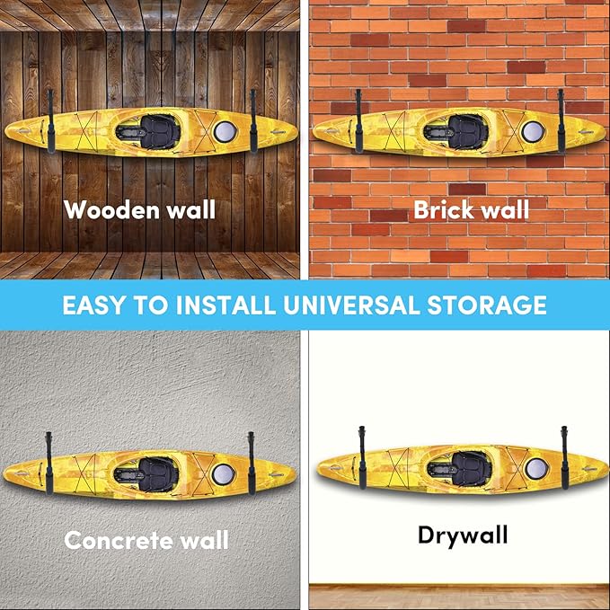 Kayak Storage Rack,Kayak Rack for Garage,Kayak Wall Mount Kayak Wall Rack with Nylon Straps,Heavy Duty Kayak Hanger Kayak Hook Suitable for Kayaks and SUP Paddle Board(4Pack,6 Colors)