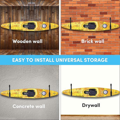 Kayak Storage Rack,Kayak Rack for Garage,Kayak Wall Mount Kayak Wall Rack with Nylon Straps,Heavy Duty Kayak Hanger Kayak Hook Suitable for Kayaks and SUP Paddle Board(4Pack,6 Colors)