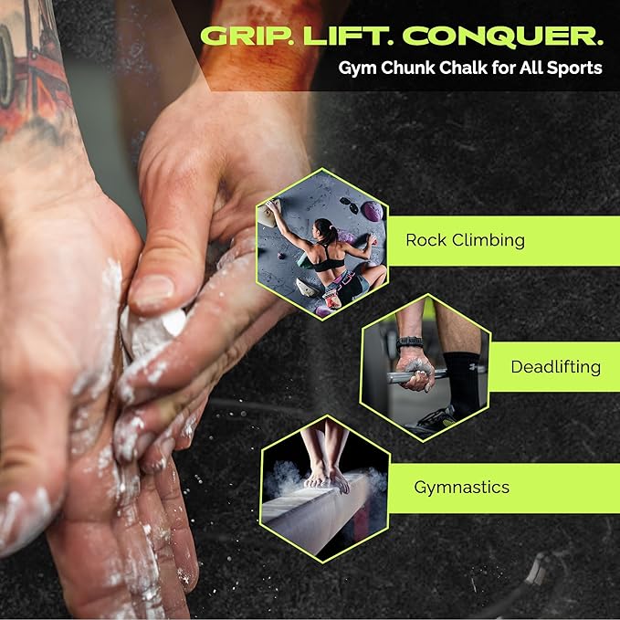 Gym Chalk | Magnesium Carbonate Athletic Chalk for Excellent Grip - Gym Workout Grip Chalk for Weightlifting & Gymnastics.