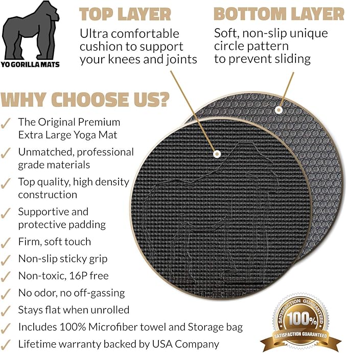 Gorilla Mats Premium Large Yoga Mat – 6' 4' x 8mm Extra