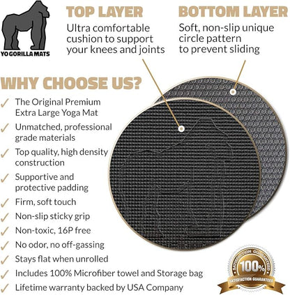 Gorilla Mats Premium Large Yoga Mat – 6' 4' x 8mm Extra