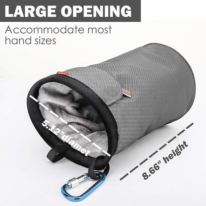 MoKo Rock Climbing Chalk Bag, Bouldering Chalk Pot Bucket with Adjustable Belt & Carabiner Drawstring Climbing Gear