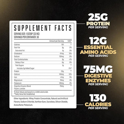 Huge Whey, Protein Powder for Muscle Gain, 25g Protein, 12g EAAs, Supports Muscle Growth, Performance & Recovery (Vanilla Milkshake, 30 Servings)