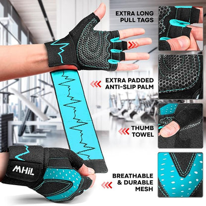 MhIL Workout Gloves for Men – Comfortable Gym Gloves for Men with Enhanced Grip for Safety and Hand Protection – Weight Lifting Protection with Wrist Wraps Support for Performance Boost and Style