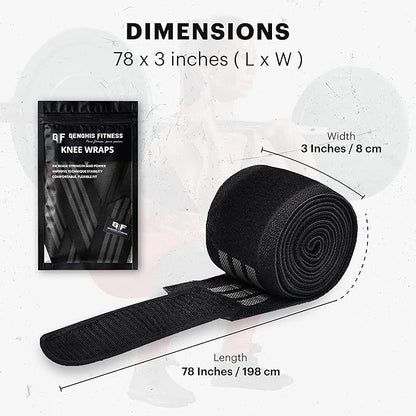 Genghisfitness 72" Weightlifting Knee Wraps Pair for Squats, Weightlifting, Powerlifting